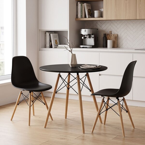 Set mobilier studenti masa si scaune dining, 3 buc, Relish, Negru, 80x80x73 cm