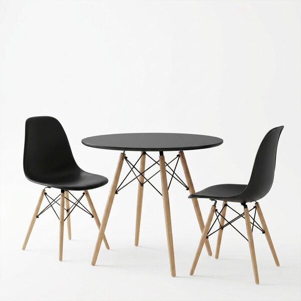 Set mobilier studenti masa si scaune dining, 3 buc, Relish, Negru, 80x80x73 cm