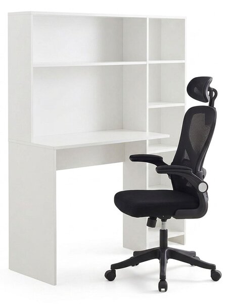 Set mobilier studenti birou cu biblioteca si scaun birou, 2 buc, Clary, Alb, 113.2x40x141.8 cm