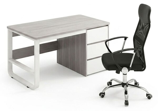 Set mobilier studenti birou si scaun birou ergonomic, 2 buc, Soho, Gri, 120x48x74 cm