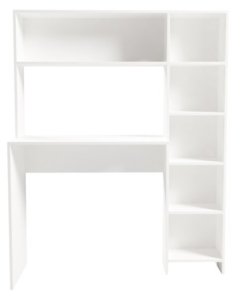 Set mobilier studenti birou cu biblioteca si scaun birou, 2 buc, Clary, Alb, 113.2x40x141.8 cm