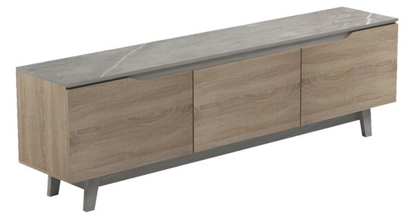 Set mobilier studenti coltar reversibil, masuta de cafea si comoda TV, 3 buc, Swing, Gri, 287x161x71 cm