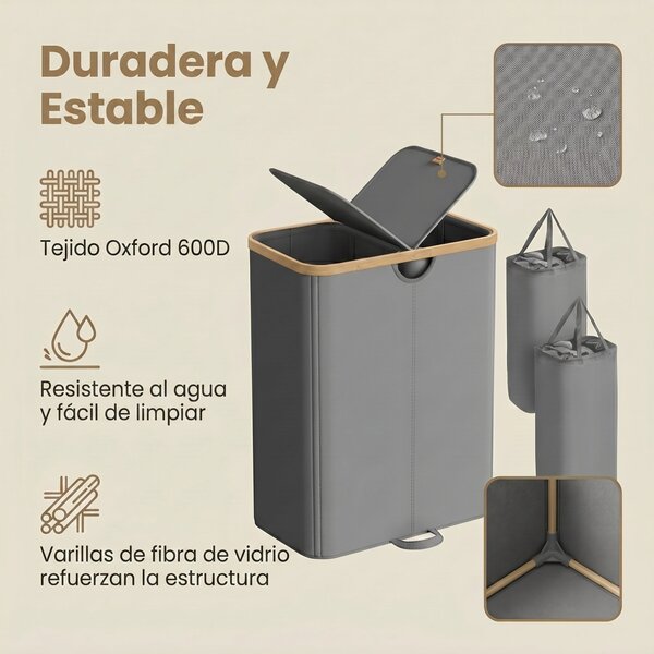 Cos de rufe Songmics, Roxanne, Gri inchis, 52.5x38.5x75 cm