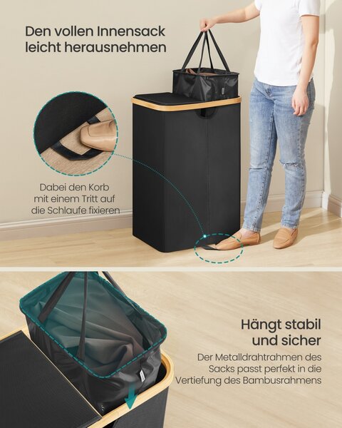 Cos de rufe Songmics, Roxanne, Negru, 52x38.5x75 cm