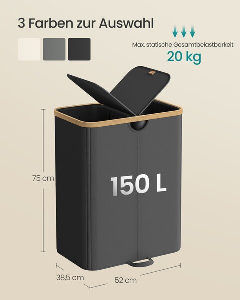 Cos de rufe Songmics, Roxanne, Negru, 52x38.5x75 cm