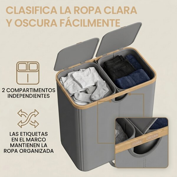 Cos de rufe Songmics, Roxanne, Gri inchis, 52.5x38.5x75 cm