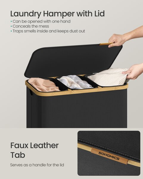 Cos de rufe Songmics, Roxanne, Negru, 60x38x75 cm