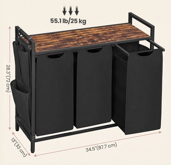 Cos de rufe Vasagle, Brenta, Negru, 87.7x33x72 cm