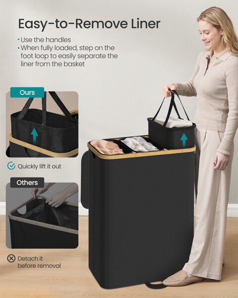 Cos de rufe Songmics, Roxanne, Negru, 60x38x75 cm