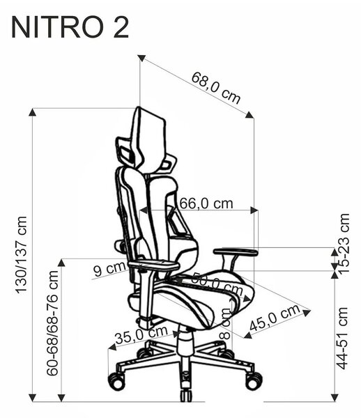 Scaun gaming NITRO 2, rosu/negru, material textil, 66x68x130/137 cm