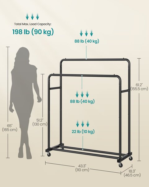 Cuier stender haine Songmics, Pataye, Negru, 110x46.5x155.5 cm