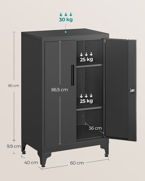 Dulap depozitare din metal Songmics, Berend, Negru, 60.1x40.2x99 cm