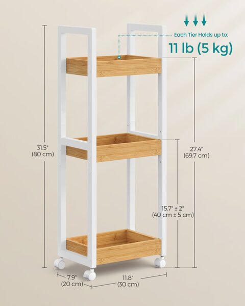Raft baie Songmics, Bambou, Alb, 30x20x80cm