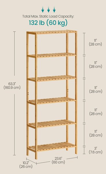 Raft depozitare Songmics, Bambou, Bej, 60x30x161 cm