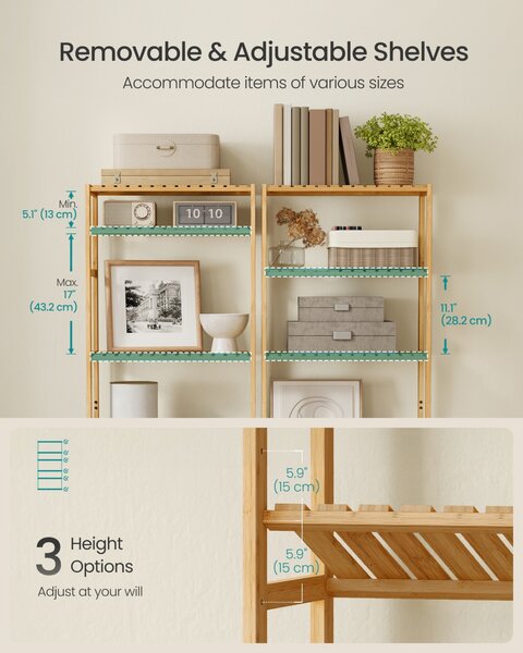 Raft depozitare Songmics, Bambou, Bej, 60x30x161 cm