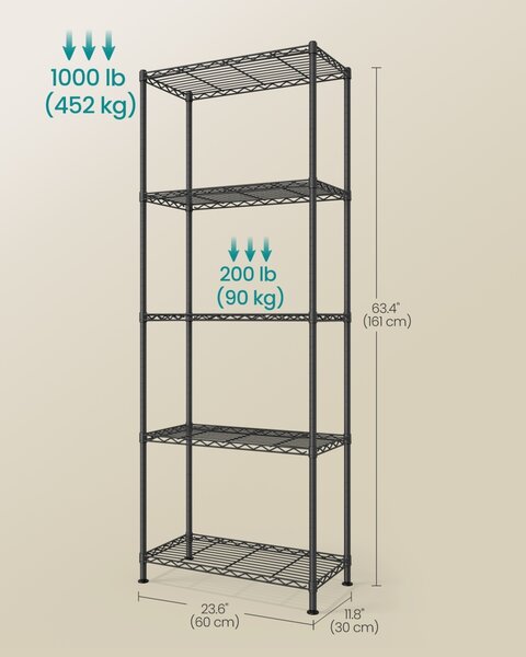 Raft depozitare Songmics, Dalten, Negru, 60x30x161 cm