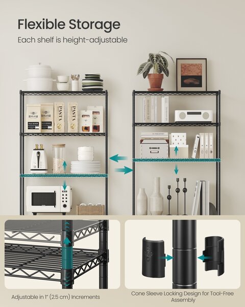 Raft depozitare Songmics, Dalten, Negru, 60x30x161 cm