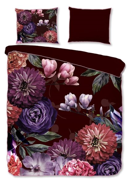 Lenjerie de pat din bumbac organic pentru pat dublu Descanso Gerbera, 200 x 200 cm, violet închis