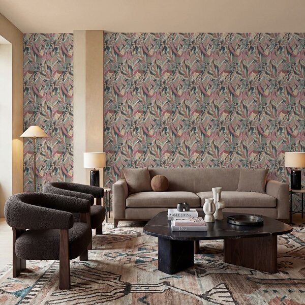 Tapet Frunze cu modele colorate pe fundal întunecat, Tapet natura, Tapet frunze, a01120 : Uwalls.ro
