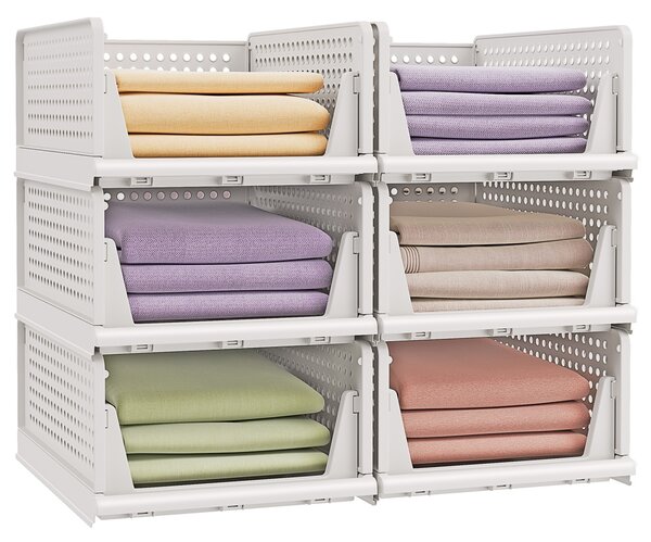 Set 6 cutii de depozitare stivuibile dulap haine Songmics, Dennys, Alb, 33x43x18.5cm