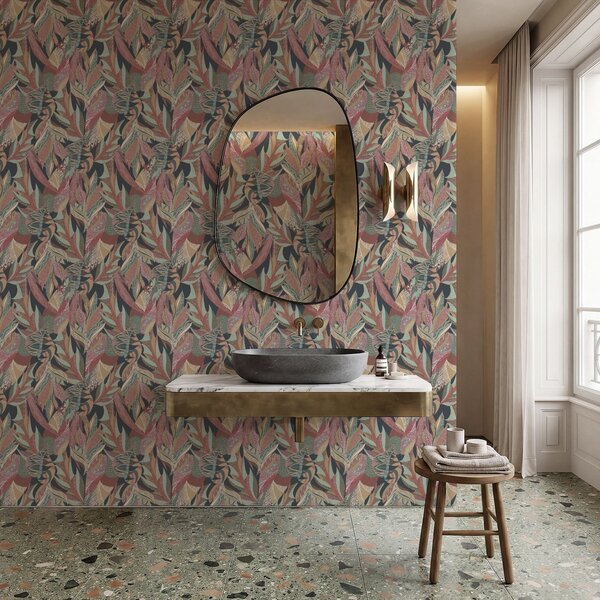 Tapet Frunze cu modele colorate pe fundal întunecat, Tapet natura, Tapet frunze, a01120 : Uwalls.ro