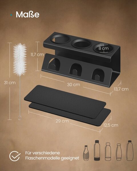 Suport uscare vase / sticle Songmics, Paxton, Negru, 30x13.7x11.7 cm