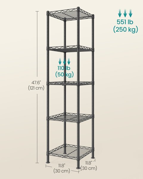 Raft depozitare Songmics, Dalten, Negru, 30x30x121 cm