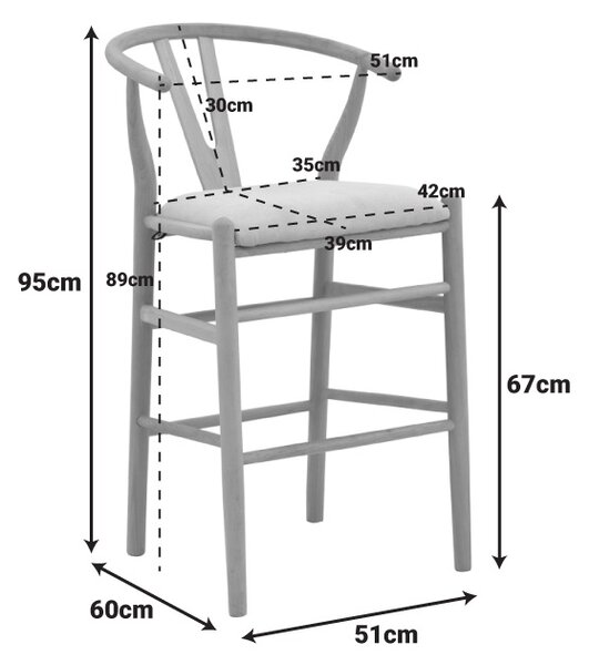 Scaun de bar Wishbone, Gri, 51x60x95 cm
