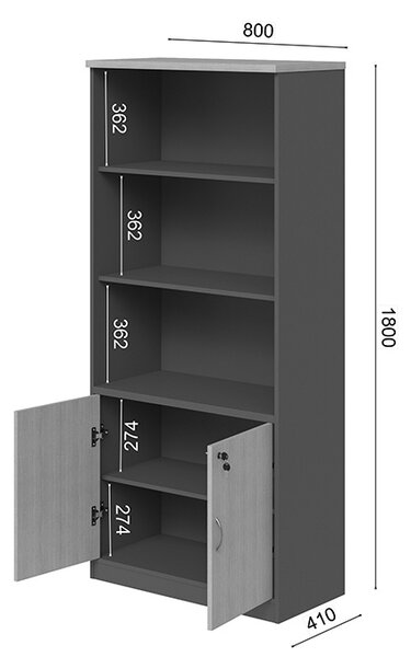 Biblioteca Fesialo, Antracit, 80x40x180 cm