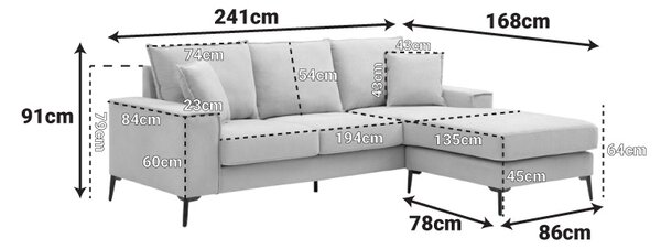 Canapea reversibila Ravelma, Antracit, 241x168x87 cm