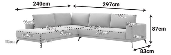Coltar dreapta Selio, Antracit, 300x240x100 cm