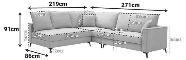 Canapea reversibila Almy, Antracit, 271x219x91 cm