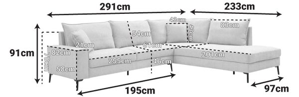 Coltar stanga Zenqua, Bej, 291x233x90 cm