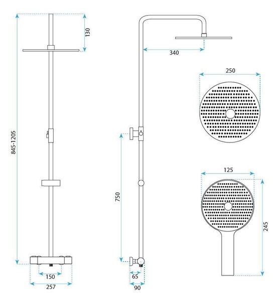 Set de duș fără pipă cu termostat Rea Lungo Chrome