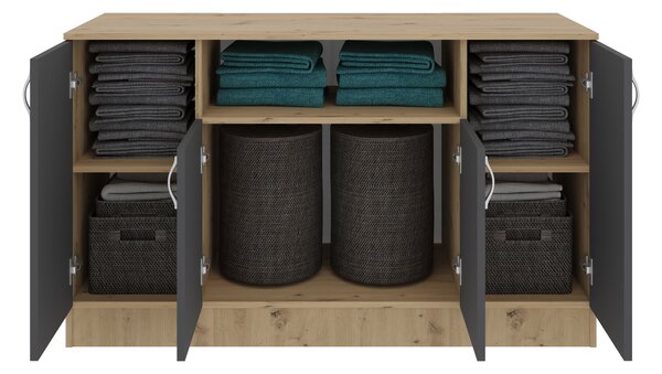 Comoda haaus Pedro, 4 Usi, Stejar Artisan/Antracit, 135 x 50 x 80 cm