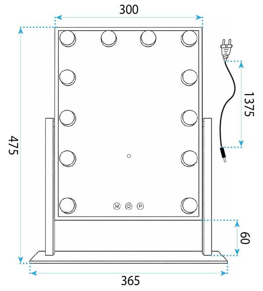 Oglindă LED HOLLYWOOD L.Gold 30x40