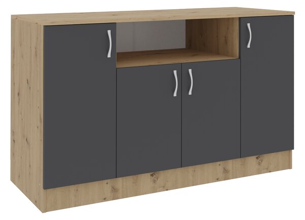 Comoda haaus Pedro, 4 Usi, Stejar Artisan/Antracit, 135 x 50 x 80 cm