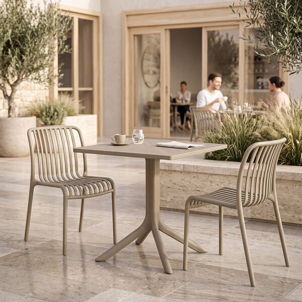 Set 3 buc. mobilier dining Zoi Groovy, Cappuccino, 80x80x74 cm