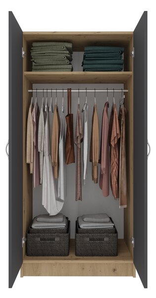 Dulap haaus Pedro, 2 Usi, Stejar Artisan/Antracit, 80 x 51 x 170 cm