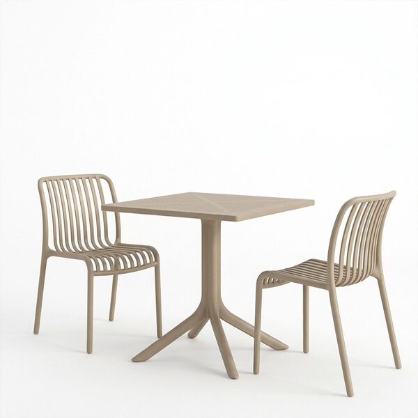 Set 3 buc. mobilier dining Zoi Groovy, Cappuccino, 80x80x74 cm