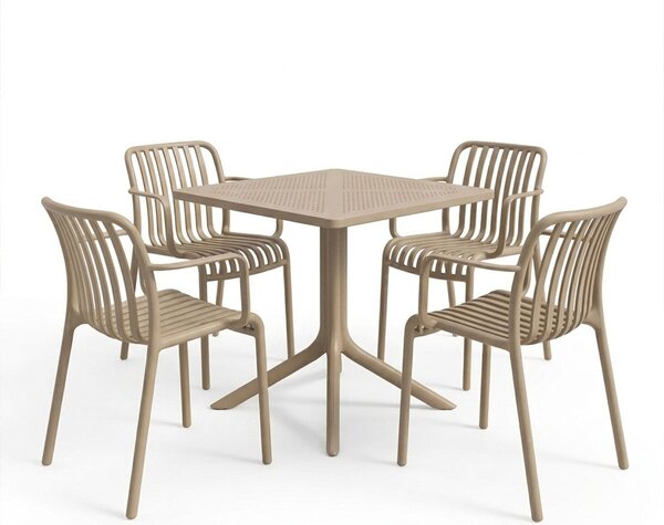 Set mobilier dining 5 piese Zoi Groovy, Cappuccino, 80x80x74 cm