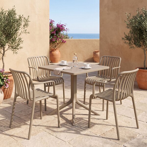 Set mobilier dining 5 piese Zoi Groovy, Cappuccino, 80x80x74 cm