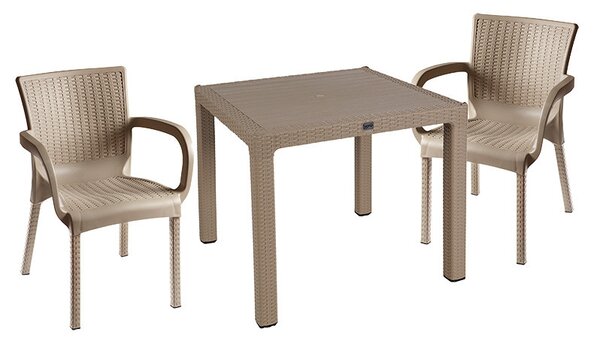Set de gradina masa si scaune Explore, Festive set 3 piese plastic cappuccino 90x90x73.5 cm