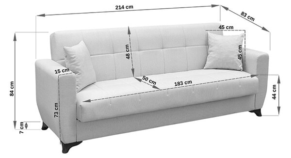 Canapea extensibila cu spatiu de depozitare Modesto, Gri, 215x75x85 cm