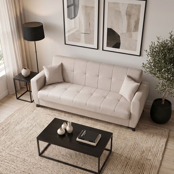 Canapea extensibila cu spatiu de depozitare Modesto, Bej, 215x75x85 cm