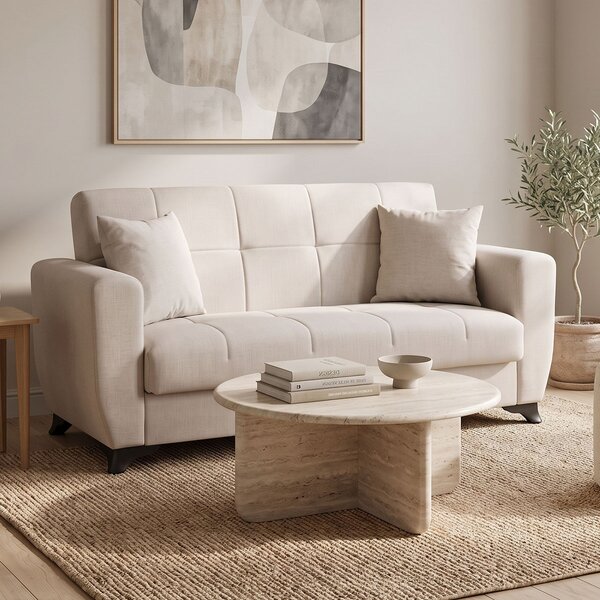 Canapea extensibila cu spatiu de depozitare Modesto, Bej, 155x75x85 cm