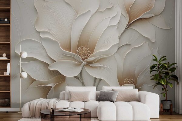 Tapet Relief cu flori bej în relief, prim-plan, Fototapet Flori, w05269 : Uwalls.ro
