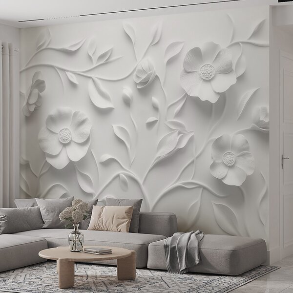 Tapet Ornament floral reliefat gri, Fototapet 3D, w09710 : Uwalls.ro