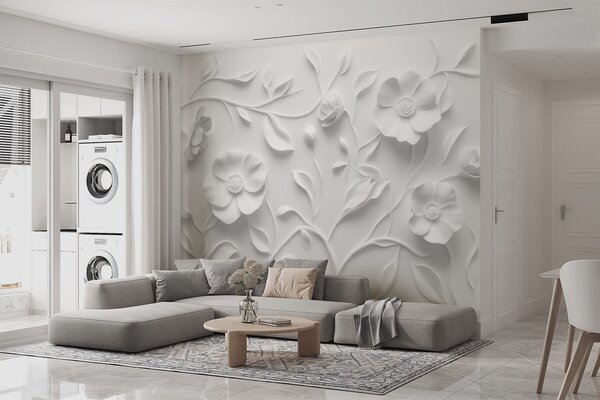 Tapet Ornament floral reliefat gri, Fototapet 3D, w09710 : Uwalls.ro