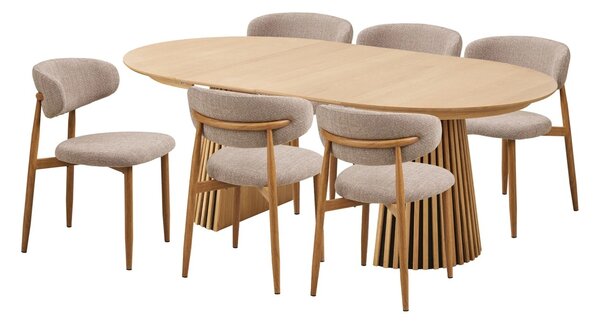 Set 7 piese Masa dining si scaune Osaka, Stejar, 120x120x77 cm